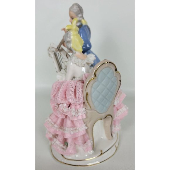 Vintage Dresden Potschappel Porcelain Figurine Lady Man Playing Harp Violin Lace - Picture 5 of 10